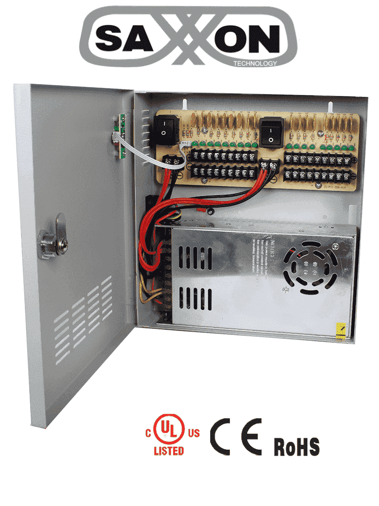 SAXXON PSU1230D18 - Fuente de Poder Profesional de 12 vcd / 30 Ampers/ Para 18 Camaras/ 1.67 Amperes por Canal/ Protección contra Sobrecargas/ Certificación UL/ SAXXON PSU1230D18 - Fuente de Poder Profesional de 12 vcd / 30 Ampers/ Para 18 Camaras/ 1.67 Amperes por Canal/ Protección contra Sobrecargas/ Certificación UL/